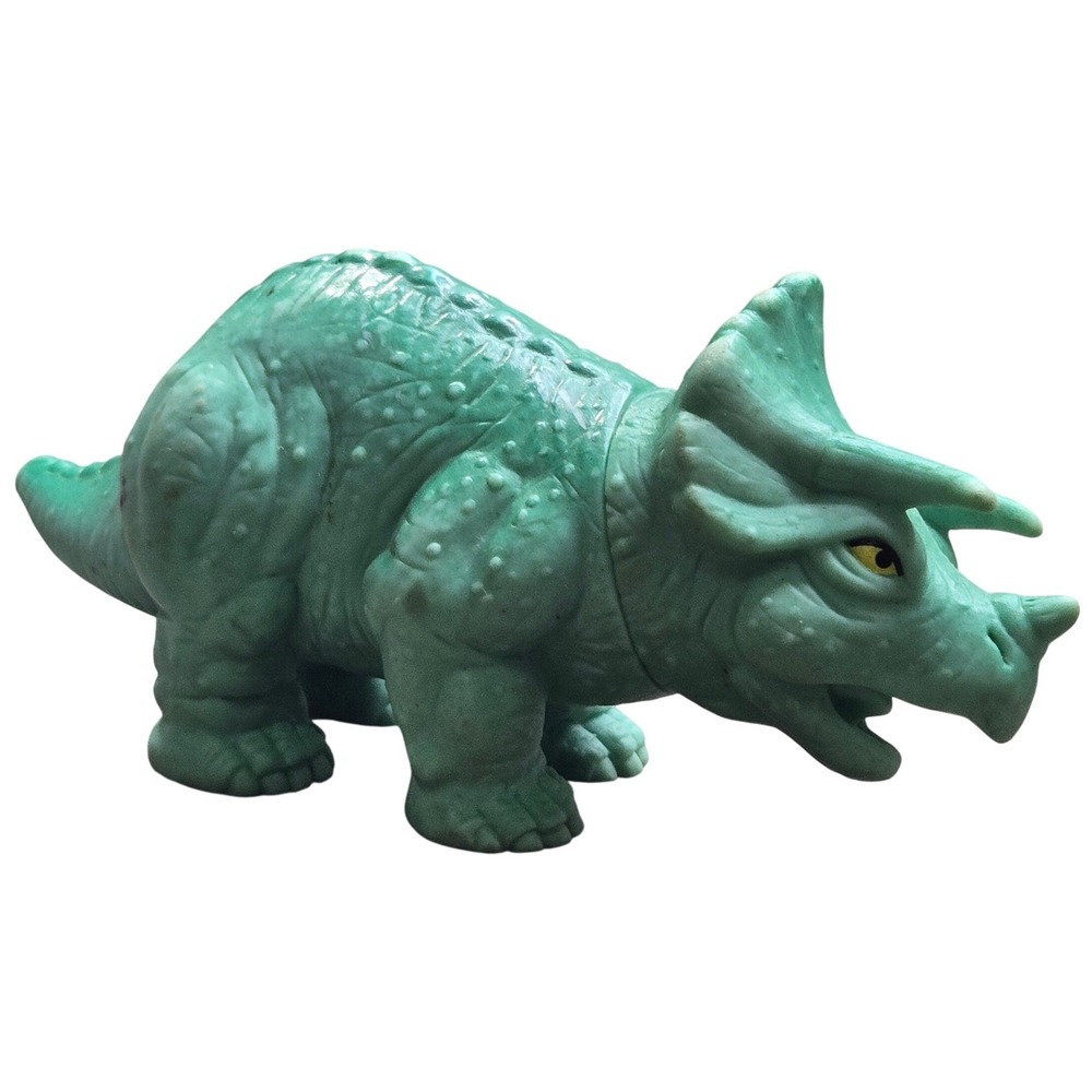 Vintage Playskool 1988 Triceratops Dinosaur Green Soft Rubber Action Figure Toy